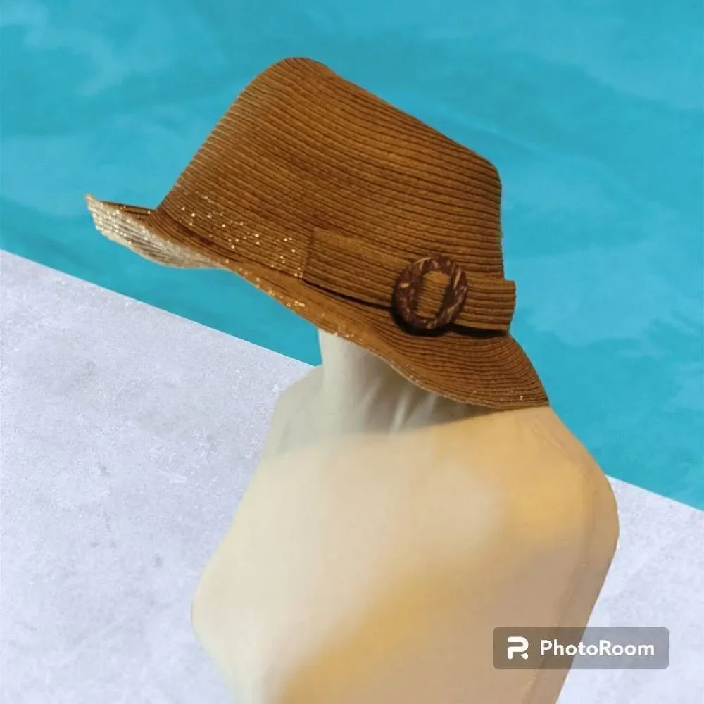 D&Y Brown Straw Fedora Hat with Silver Sparkle